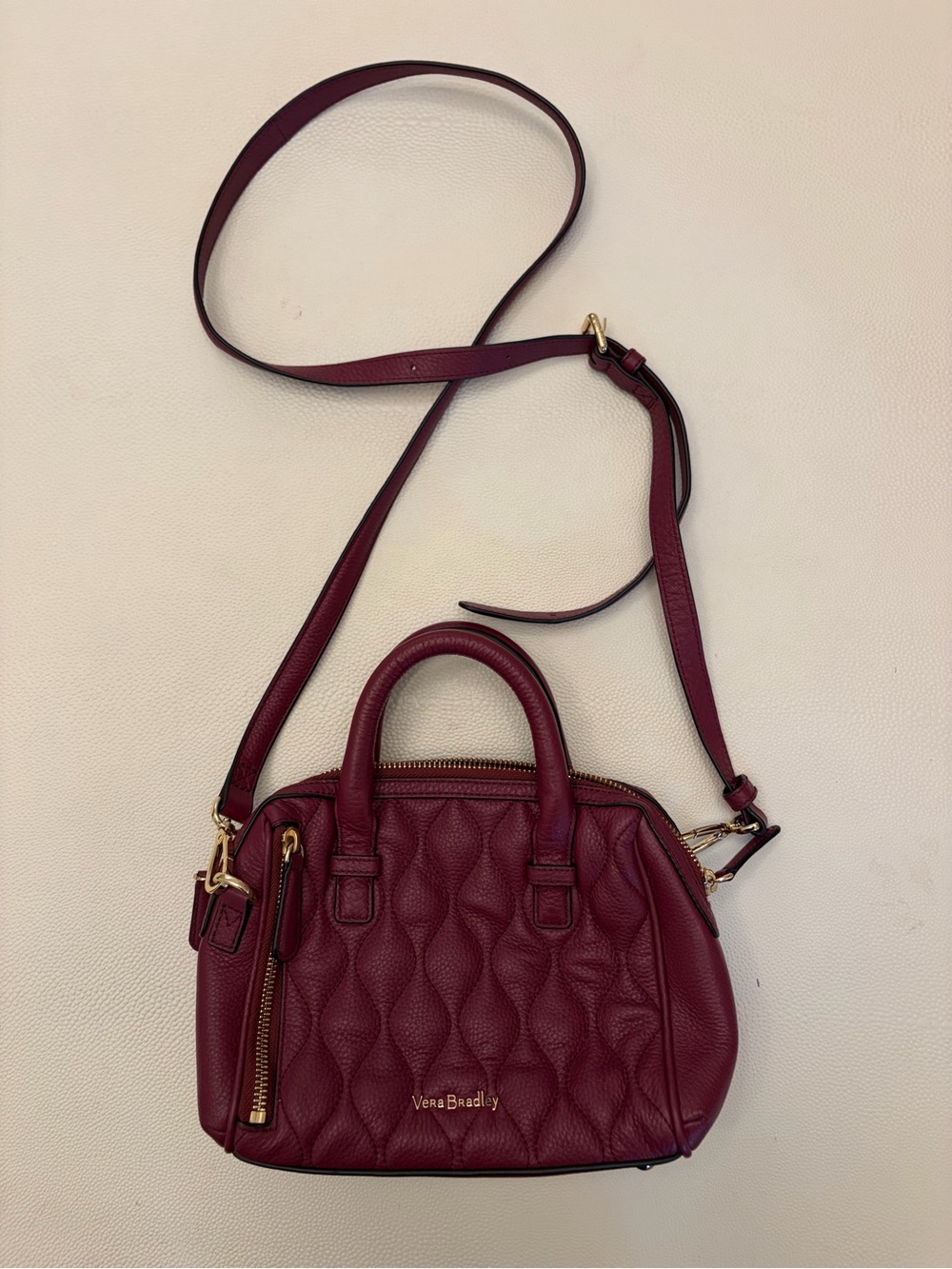 Vera Bradley Burgundy Quilted Satchel handbag with adjustable strap - Picture 3 of 8